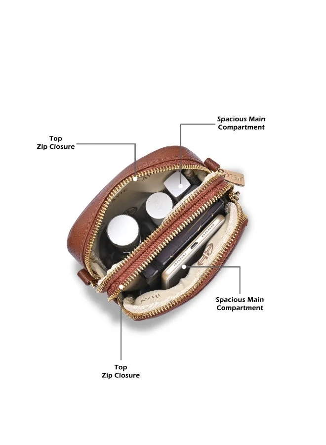 Lavie  Luxe Women's Mobile25 Vertical 3-Compartment Sling  (Lt. Brown) for Women | Best Price UAE